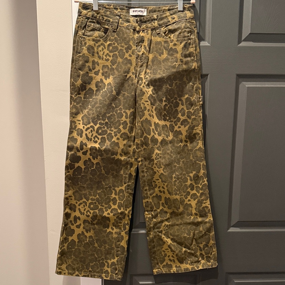 RSQ Olive Leopard Wide-Leg Jeans
